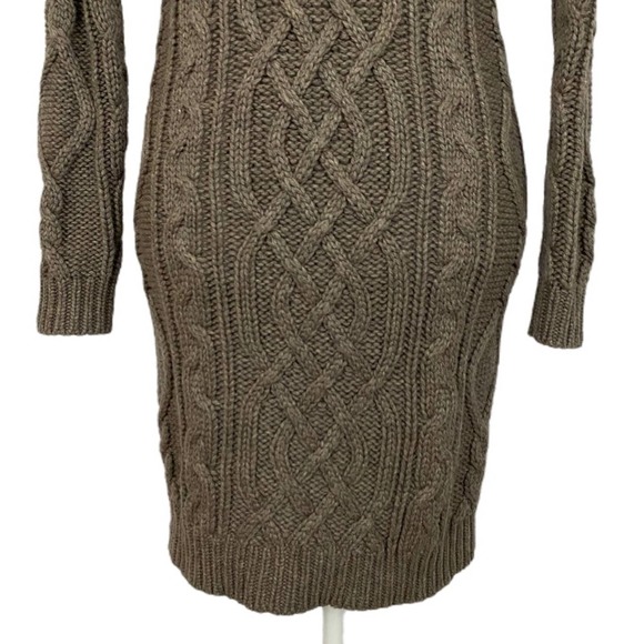 MODA INTERNATIONAL | Taupe Long Sleeve Cable Knit Wool Blend Sweater Dress - Picture 12 of 16